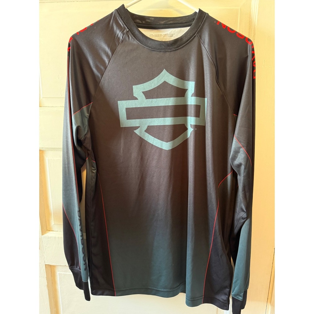Harley Davidson Men Long Sleeve Black Gray  Logo‎ Motorcycle Riding Rash guard - Picture 2 of 5
